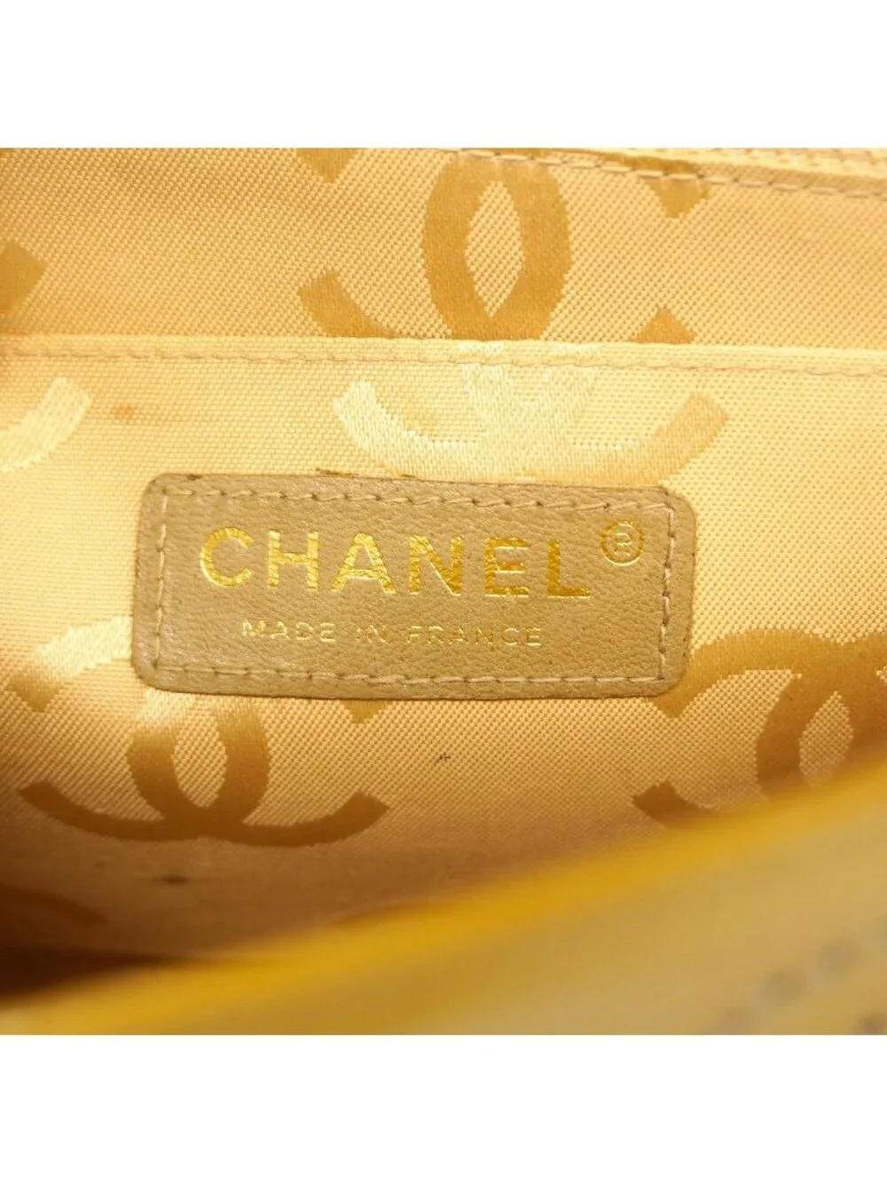 Chanel Shoulder Bag Perforated Patent Leather Yellow Gold